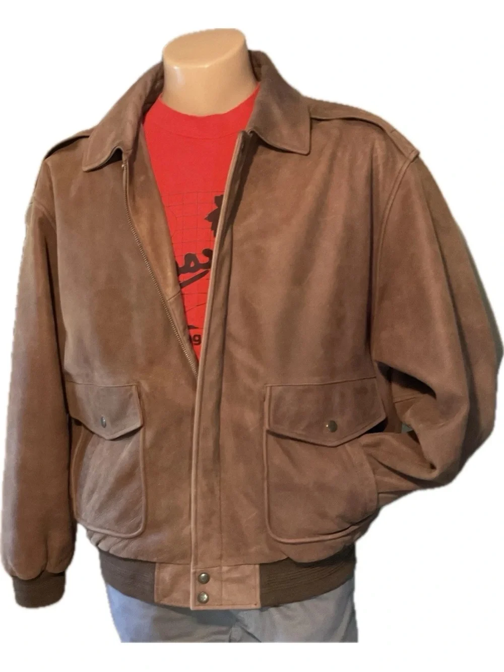 Roundtree Yorke brown leather aviator bomber jacket